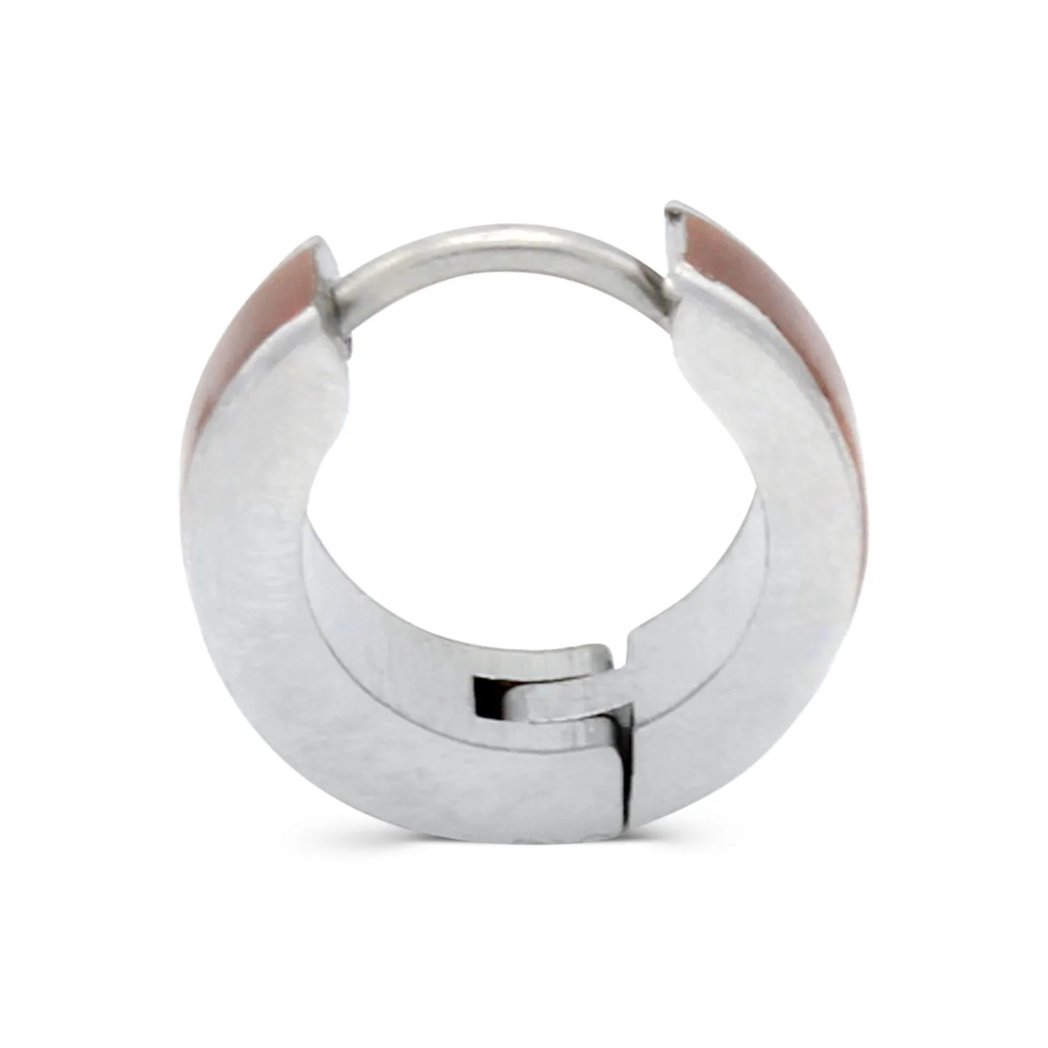 Huggie Hoop  Stainless Steel Earrings with Deep Rose Gold Stripes