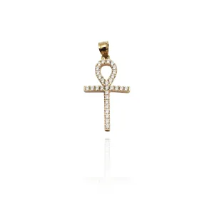 Iced-Out Simple Ankh CZ Pendant (14K)