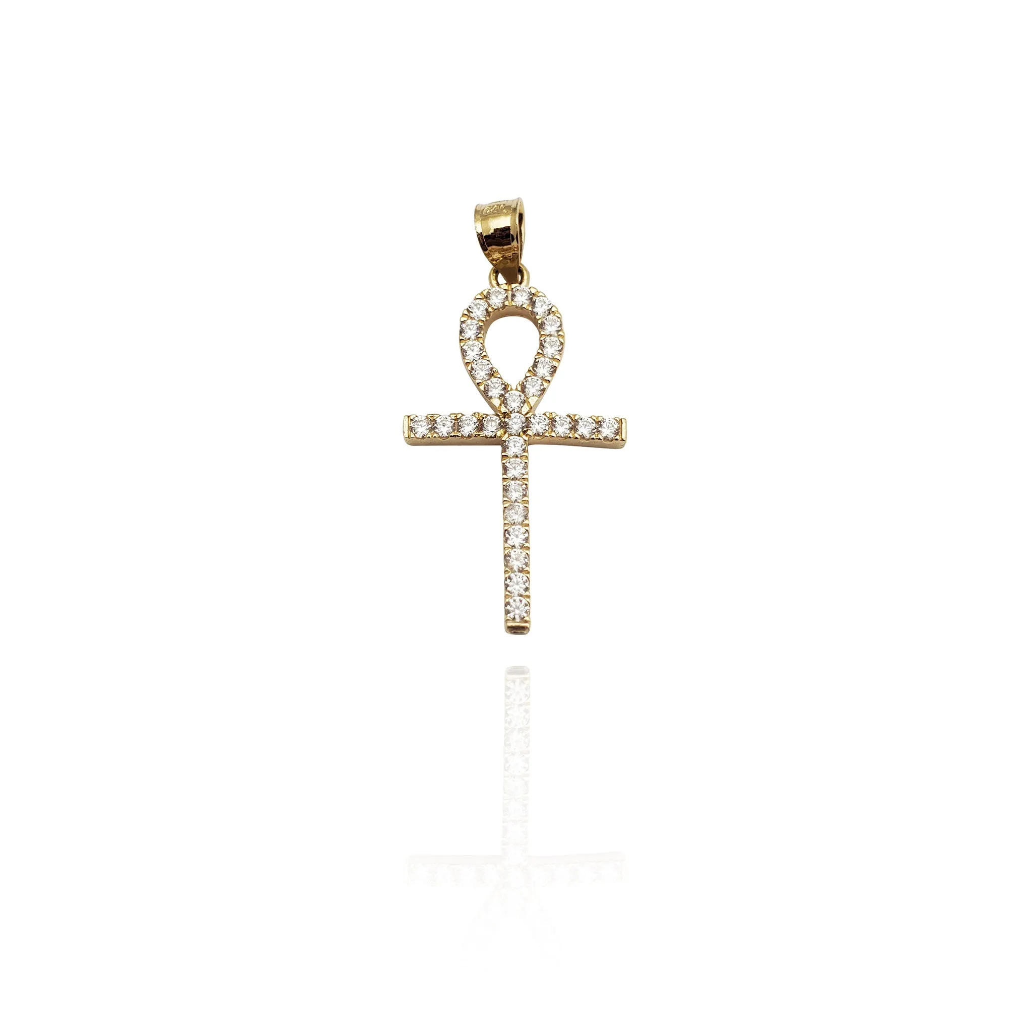 Iced-Out Simple Ankh CZ Pendant (14K)