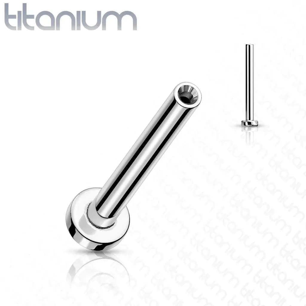 Implant Grade Titanium Threadless Push In Labret White Studded CZ Rectangle Bar