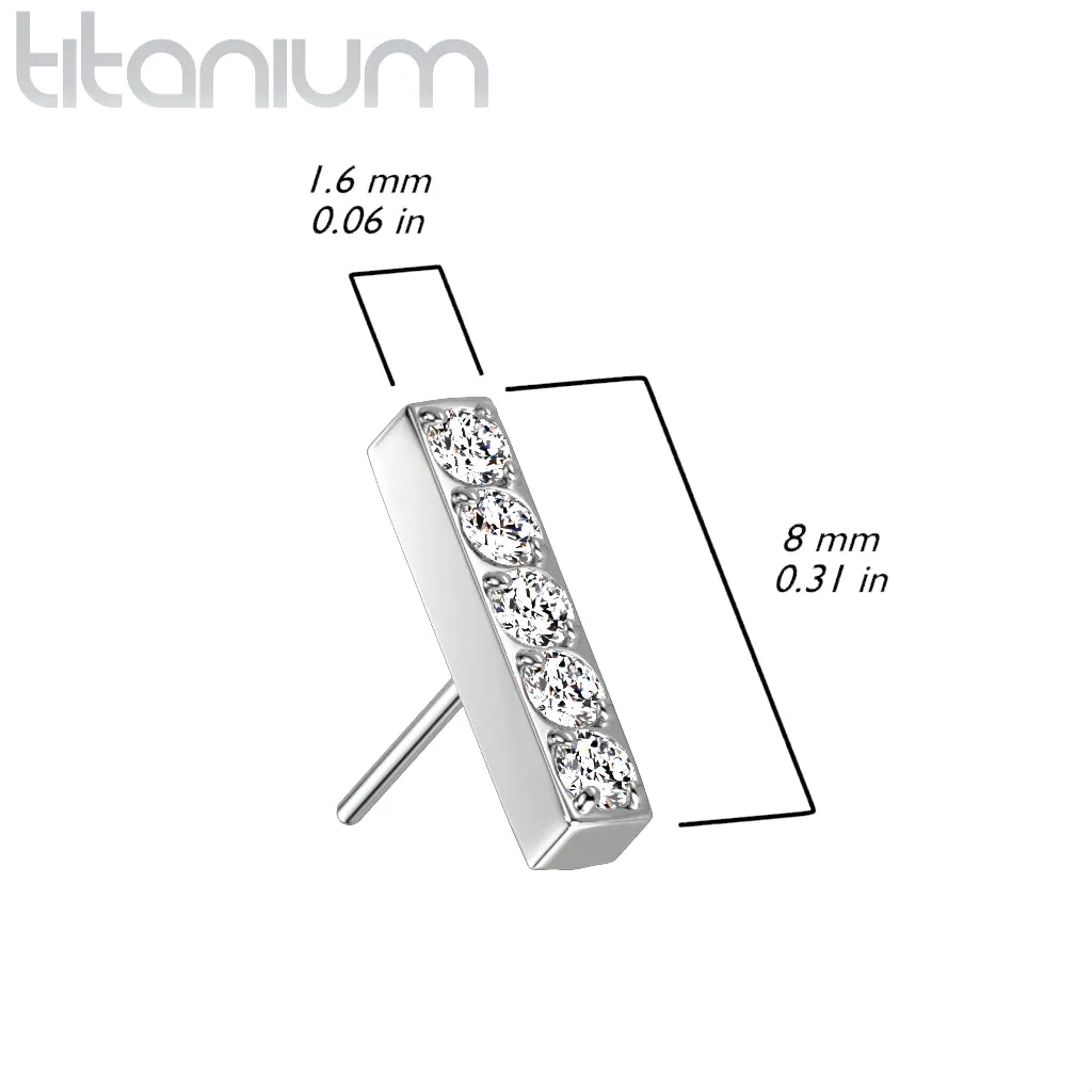 Implant Grade Titanium Threadless Push In Labret White Studded CZ Rectangle Bar