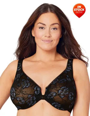 In Stock Glamorise Bra 9246 - Feeling Lacey Front Close Underwire Bra - Black