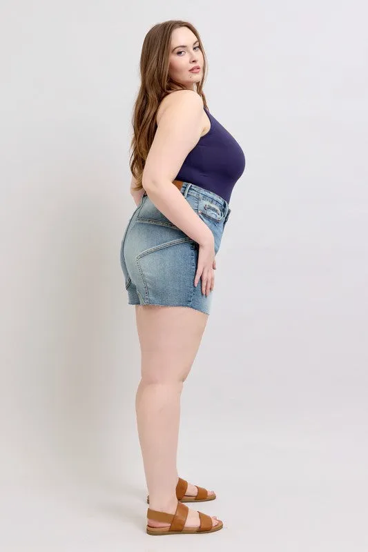Judy Blue Plus Size High Waist Star Seam Detail Denim Shorts – Medium Wash