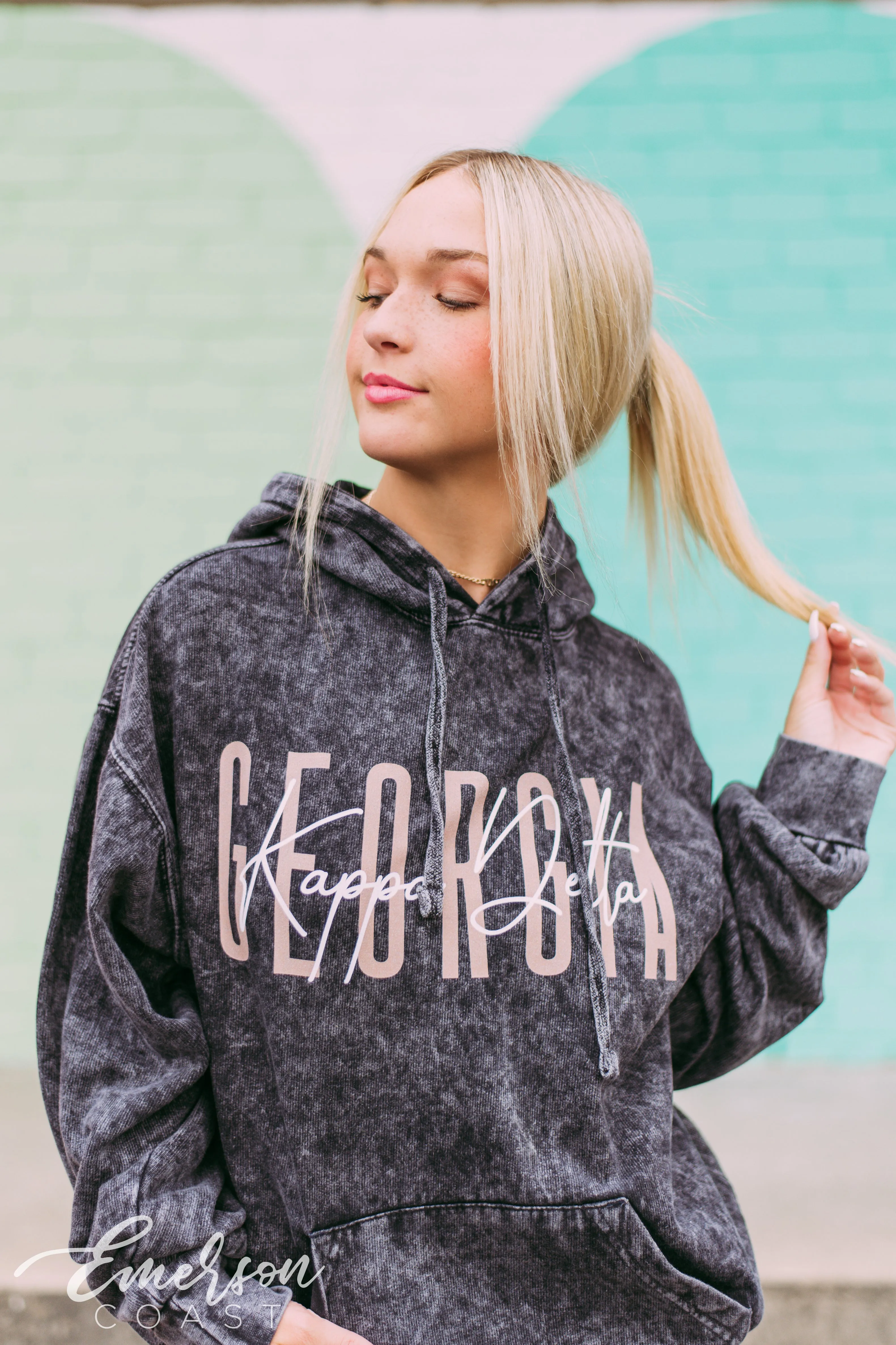 Kappa Delta PR Black Mineral Wash Hoodie