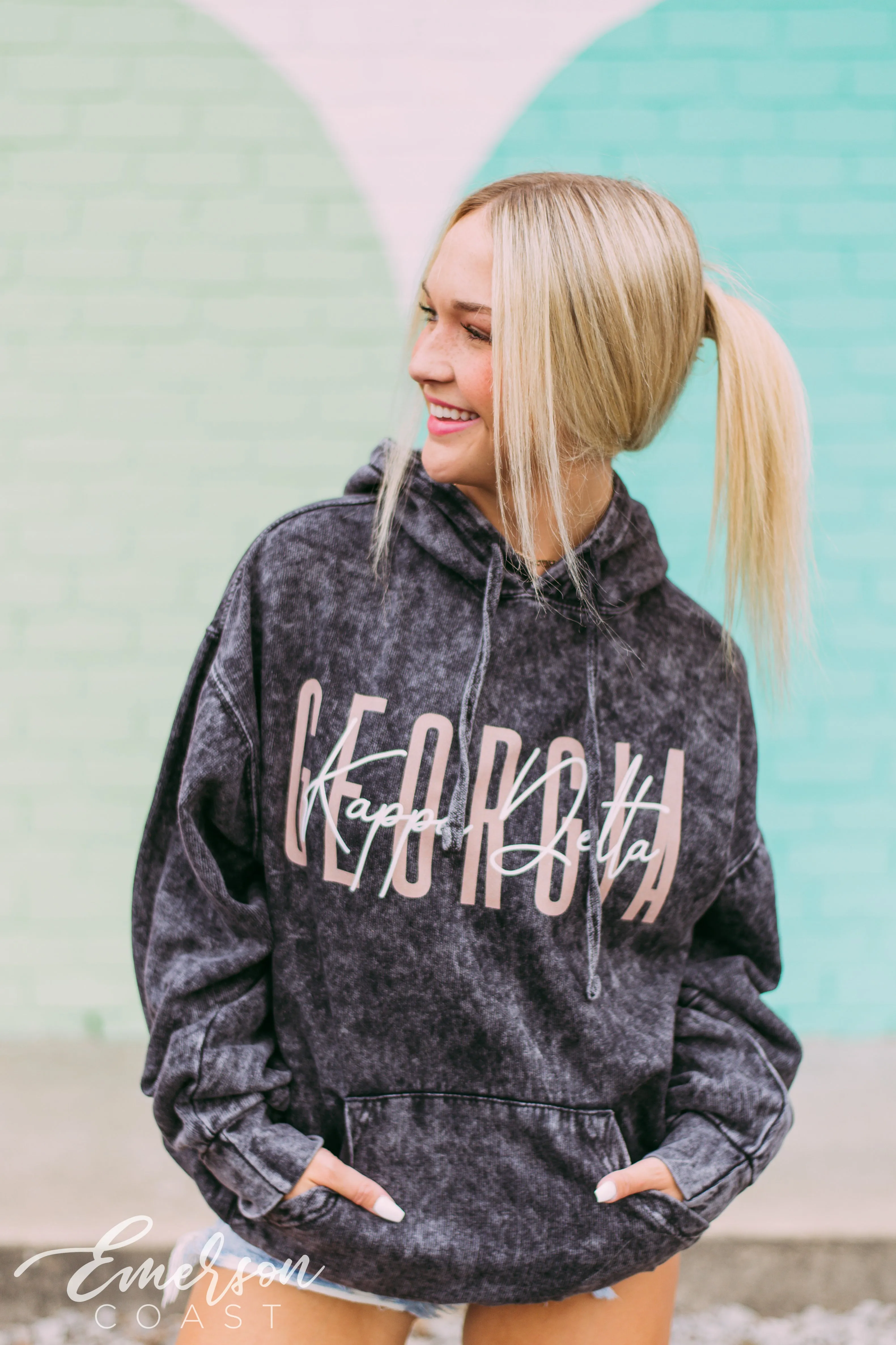 Kappa Delta PR Black Mineral Wash Hoodie