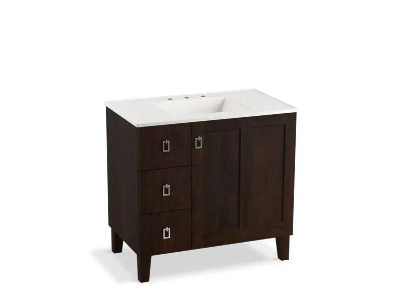 KOHLER K-99533-LGL-1WA Poplin 36" bathroom vanity cabinet with legs, 1 door and 3 drawers on left