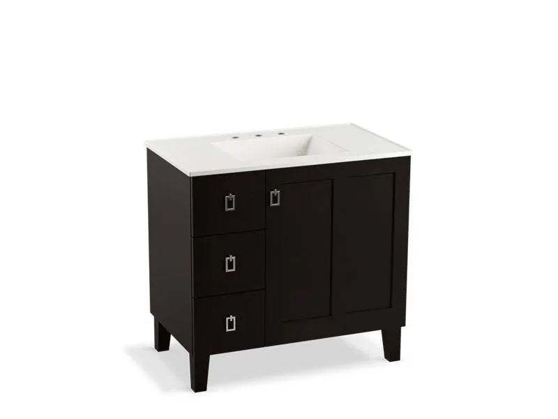 KOHLER K-99533-LGL-1WA Poplin 36" bathroom vanity cabinet with legs, 1 door and 3 drawers on left