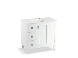 KOHLER K-99533-LGL-1WA Poplin 36" bathroom vanity cabinet with legs, 1 door and 3 drawers on left