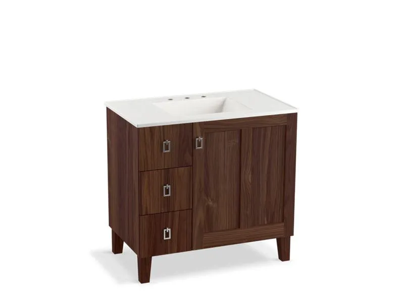 KOHLER K-99533-LGL-1WA Poplin 36" bathroom vanity cabinet with legs, 1 door and 3 drawers on left
