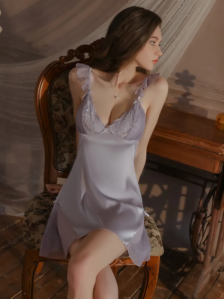 Lace Ruffle Strap Slip Dress
