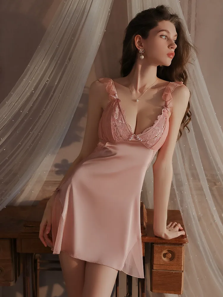 Lace Ruffle Strap Slip Dress