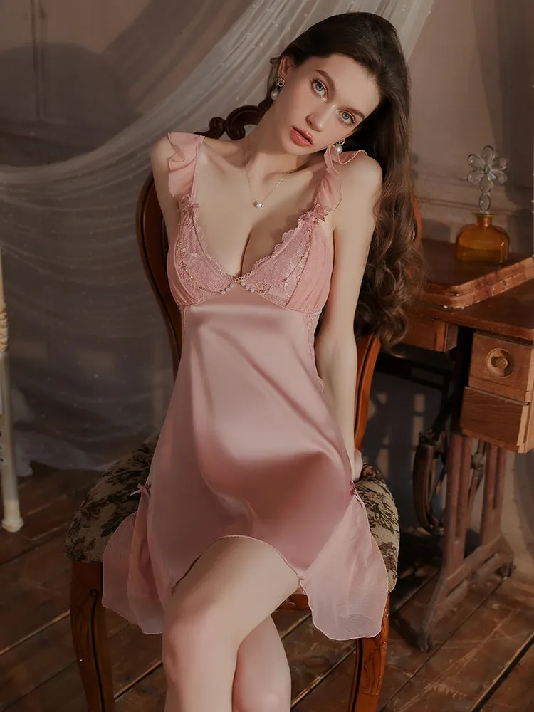 Lace Ruffle Strap Slip Dress
