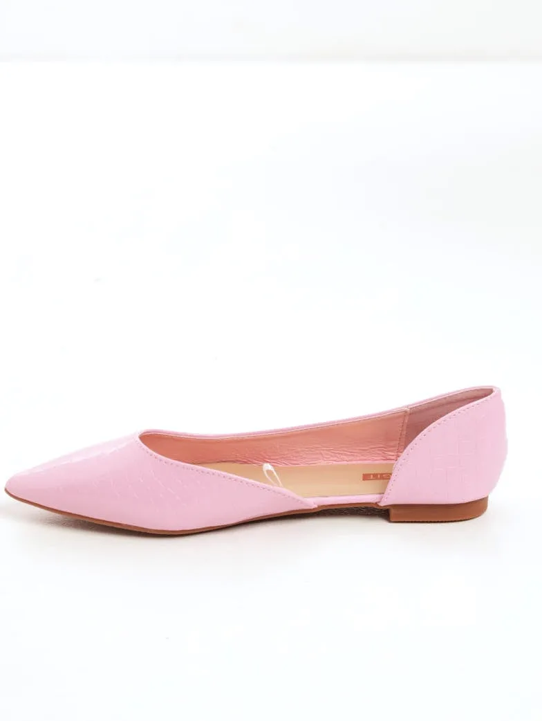 Ladies Patent Croc Open Waist Pointy Pump Shoe - Pink
