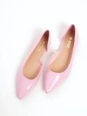 Ladies Patent Croc Open Waist Pointy Pump Shoe - Pink