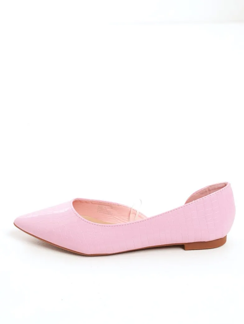 Ladies Patent Croc Open Waist Pointy Pump Shoe - Pink