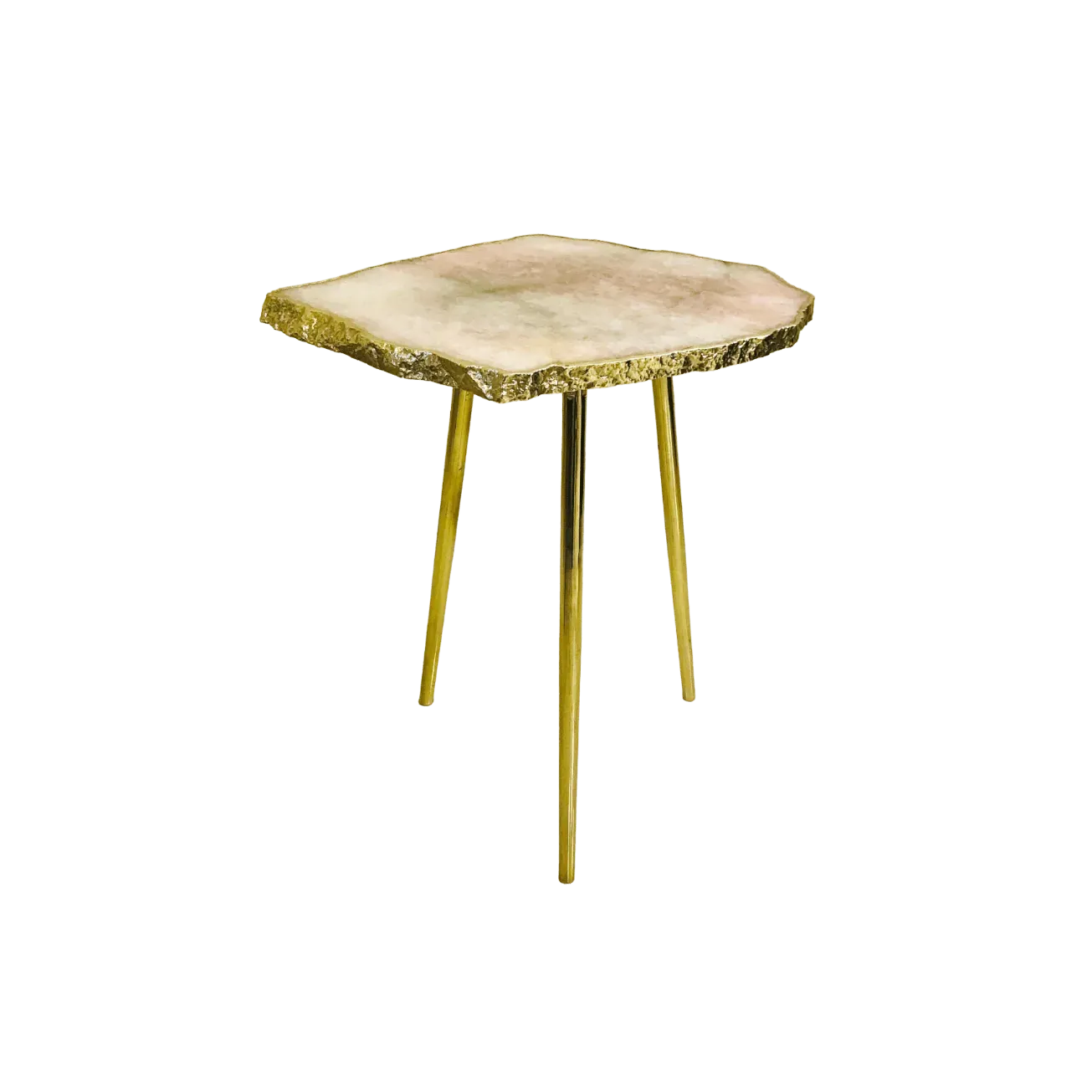 Large Rose Quartz Agate Stone Edged Accent Table