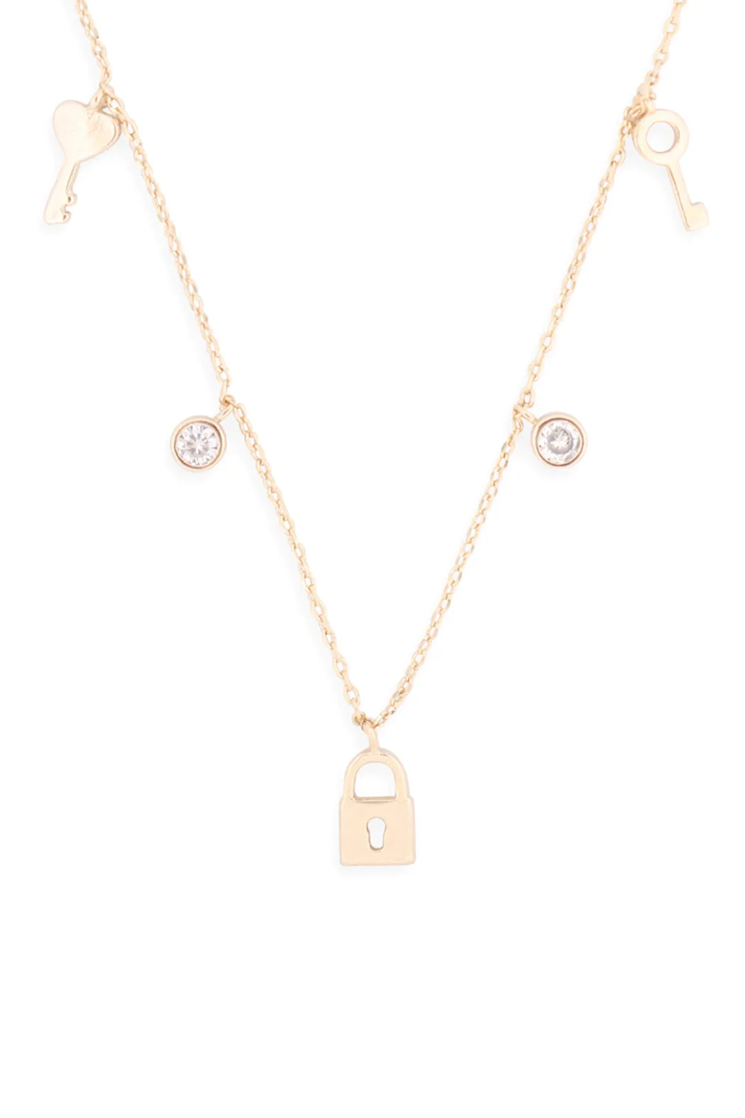 LNB413 -  KEY LOCK ZIRCONIA DAINTY CHAIN NECKLACE