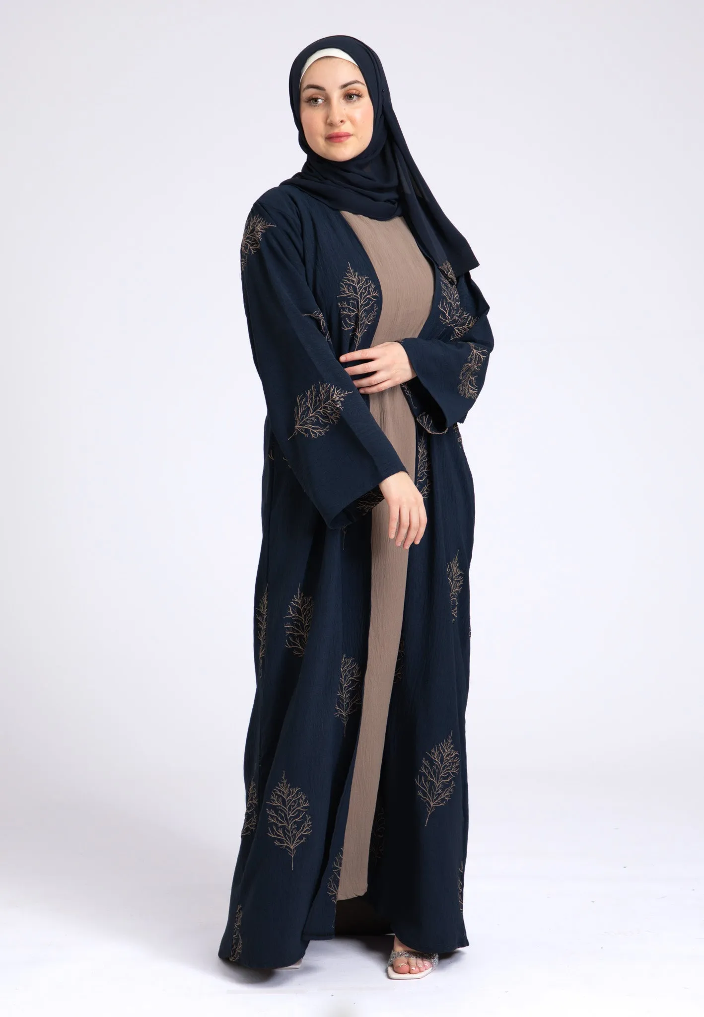 Luxury Midnight Mink Kimono Open Abaya Set (Premium)