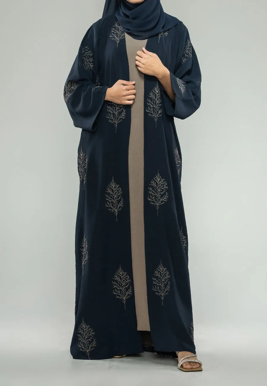 Luxury Midnight Mink Kimono Open Abaya Set (Premium)