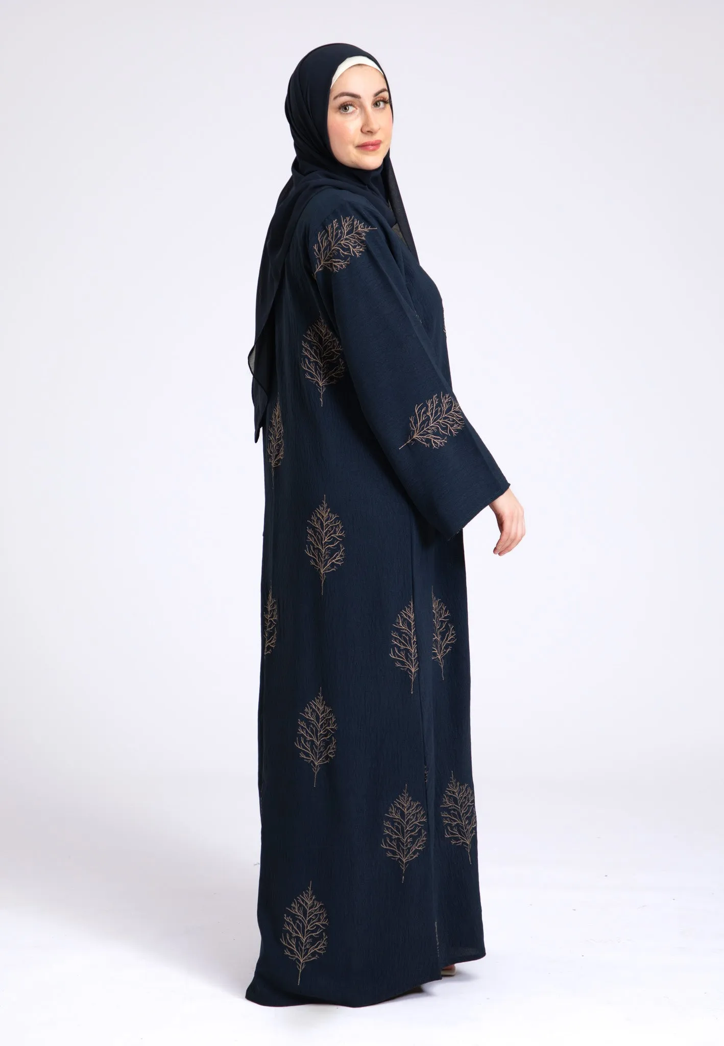 Luxury Midnight Mink Kimono Open Abaya Set (Premium)