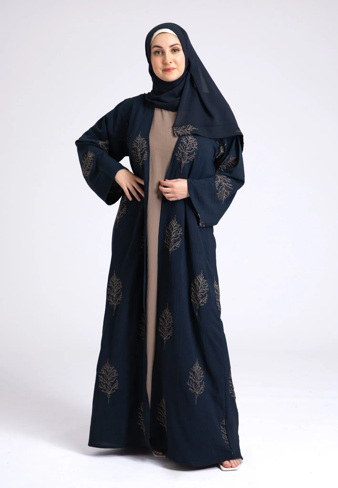 Luxury Midnight Mink Kimono Open Abaya Set (Premium)