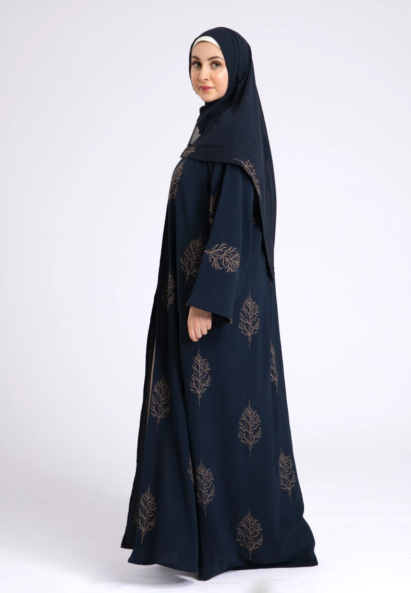 Luxury Midnight Mink Kimono Open Abaya Set (Premium)