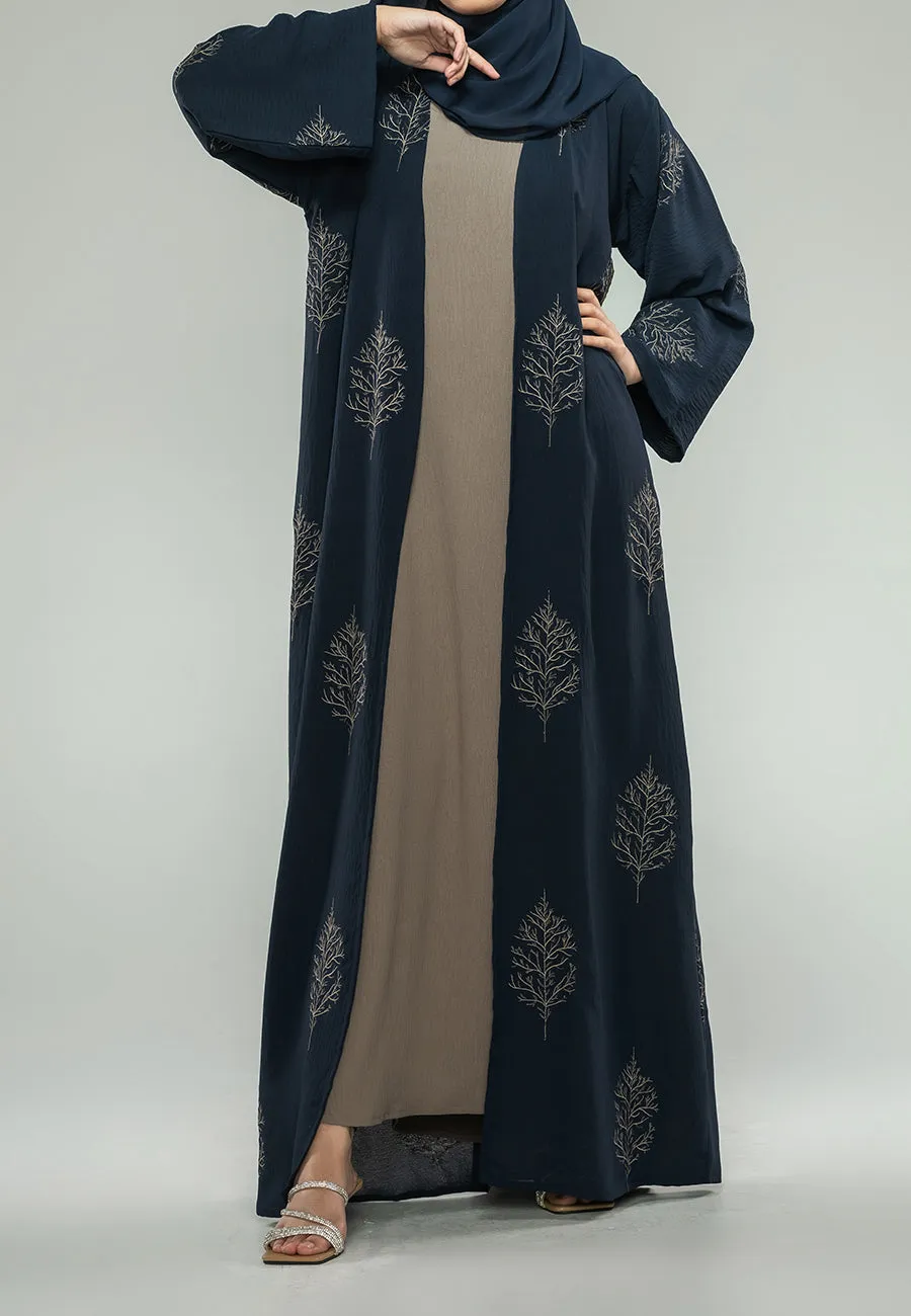 Luxury Midnight Mink Kimono Open Abaya Set (Premium)