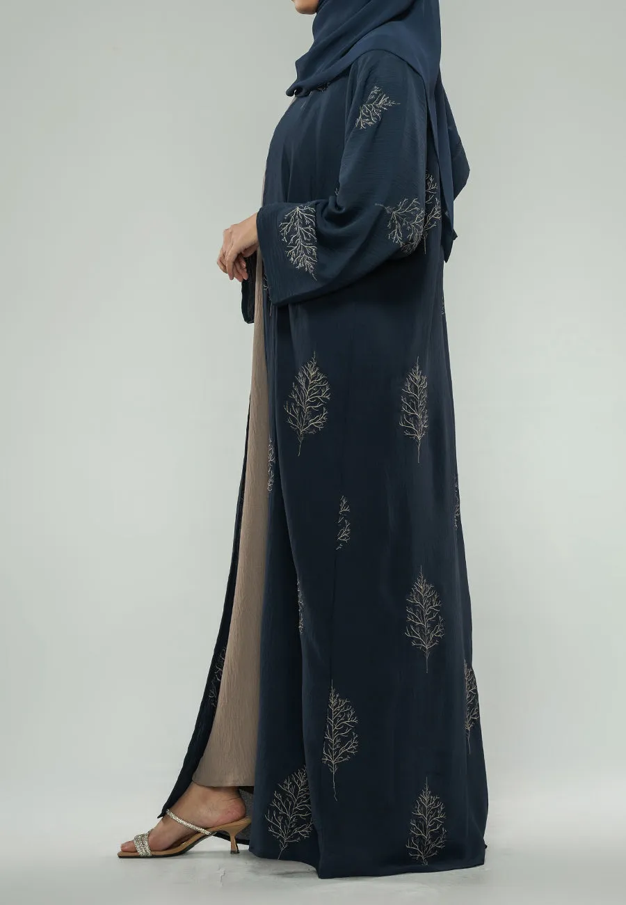 Luxury Midnight Mink Kimono Open Abaya Set (Premium)