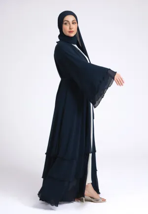 Luxury Navy 3 Layered Open Abaya with Inner Dress