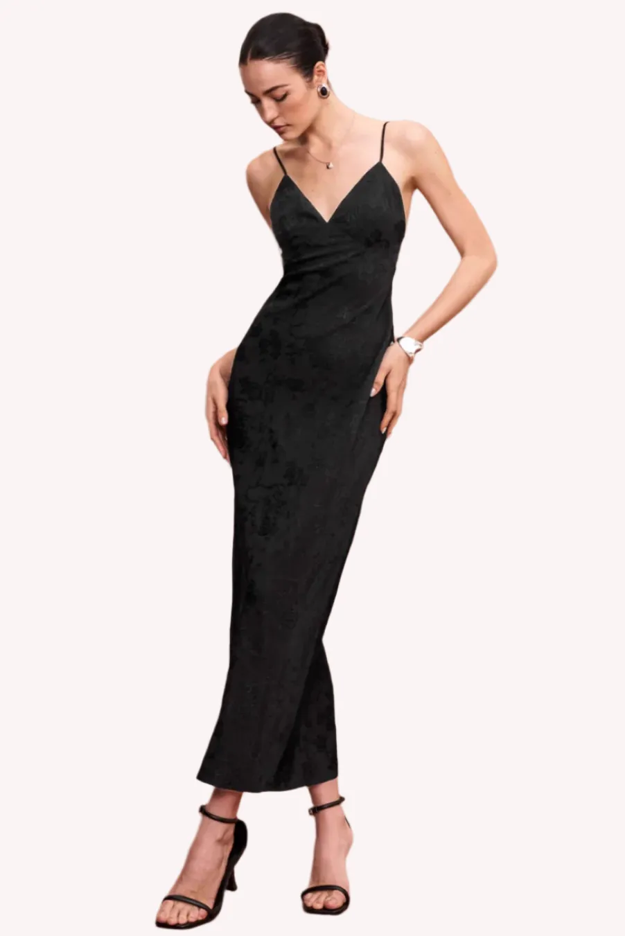 Mabel Black Jacquard Slip Dress