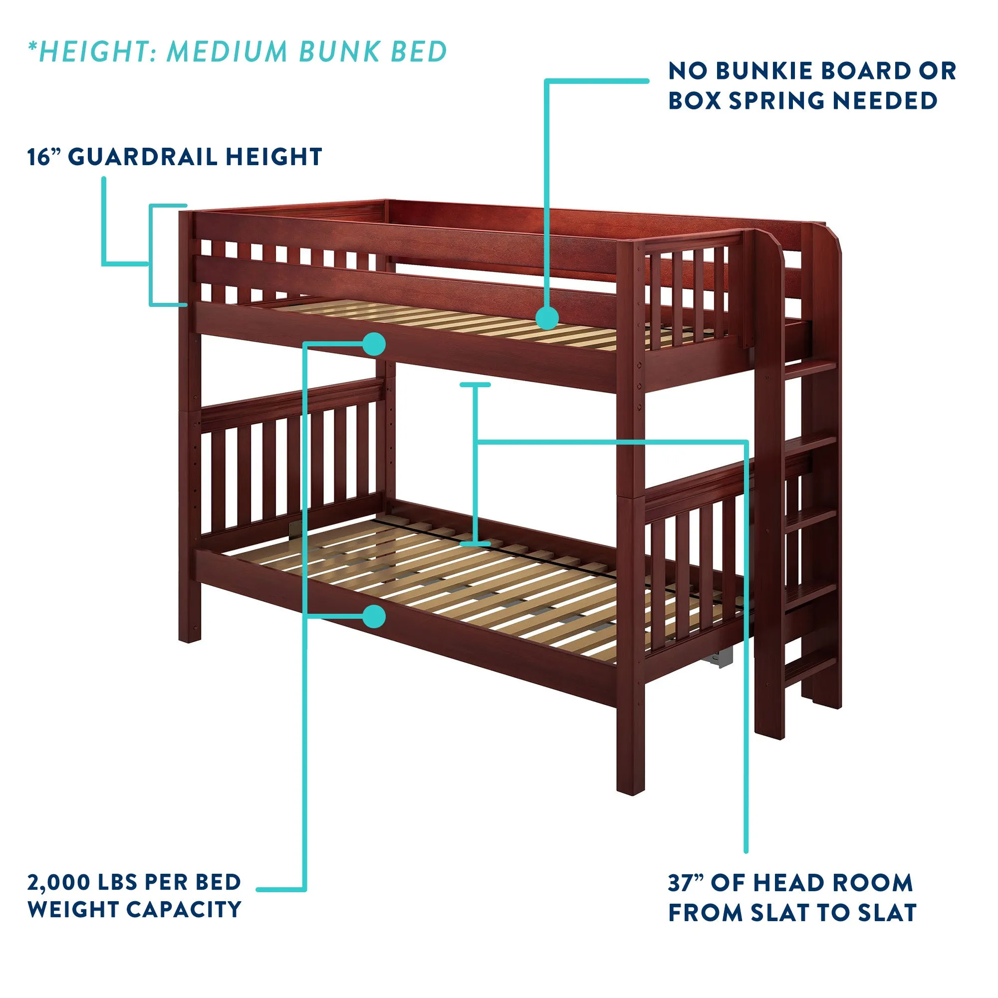 Maxtrix Twin XL over Full XL Medium Bunk Bed with Stairs and Slide