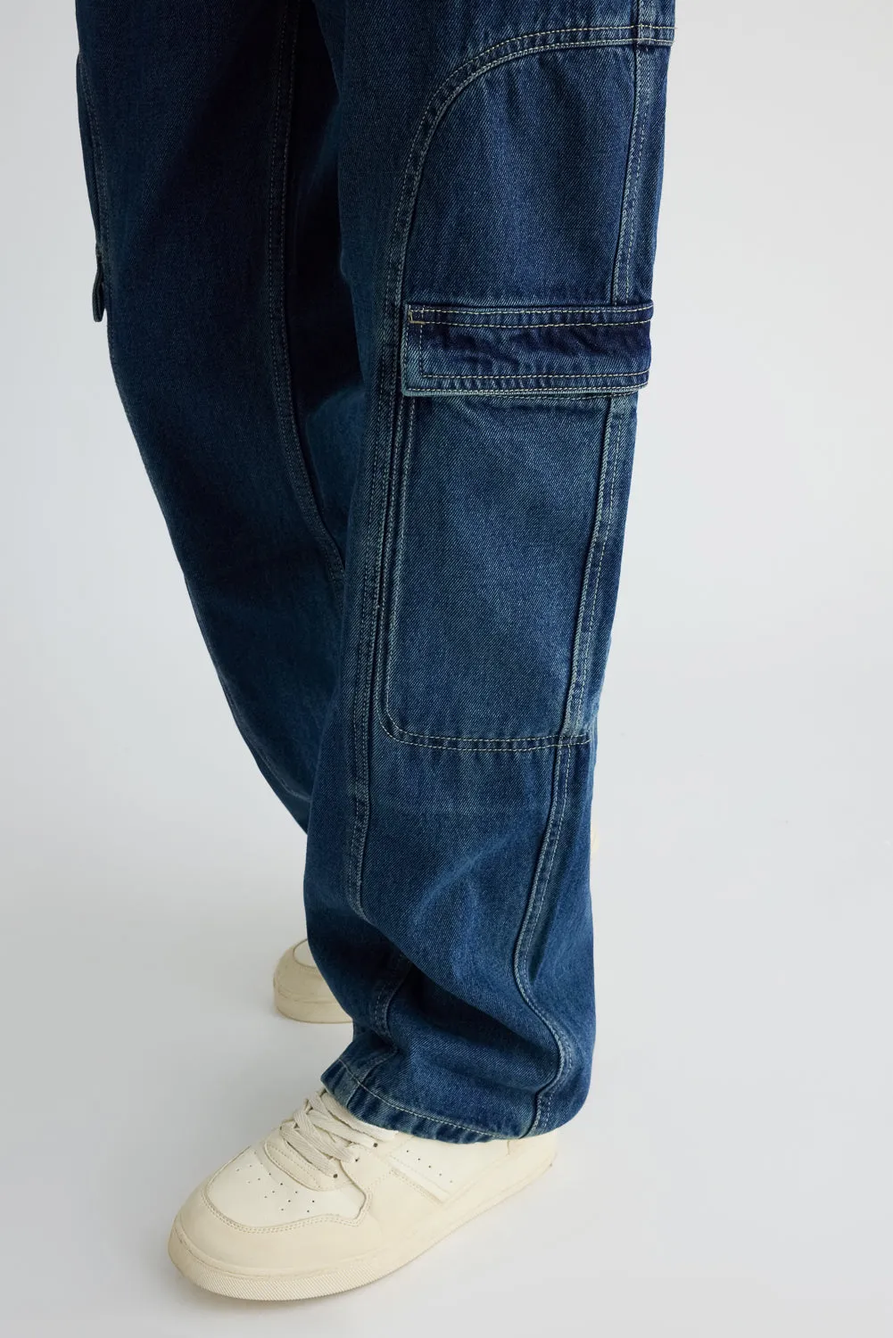 Men's Side Seam Indigo Cargo Jeans