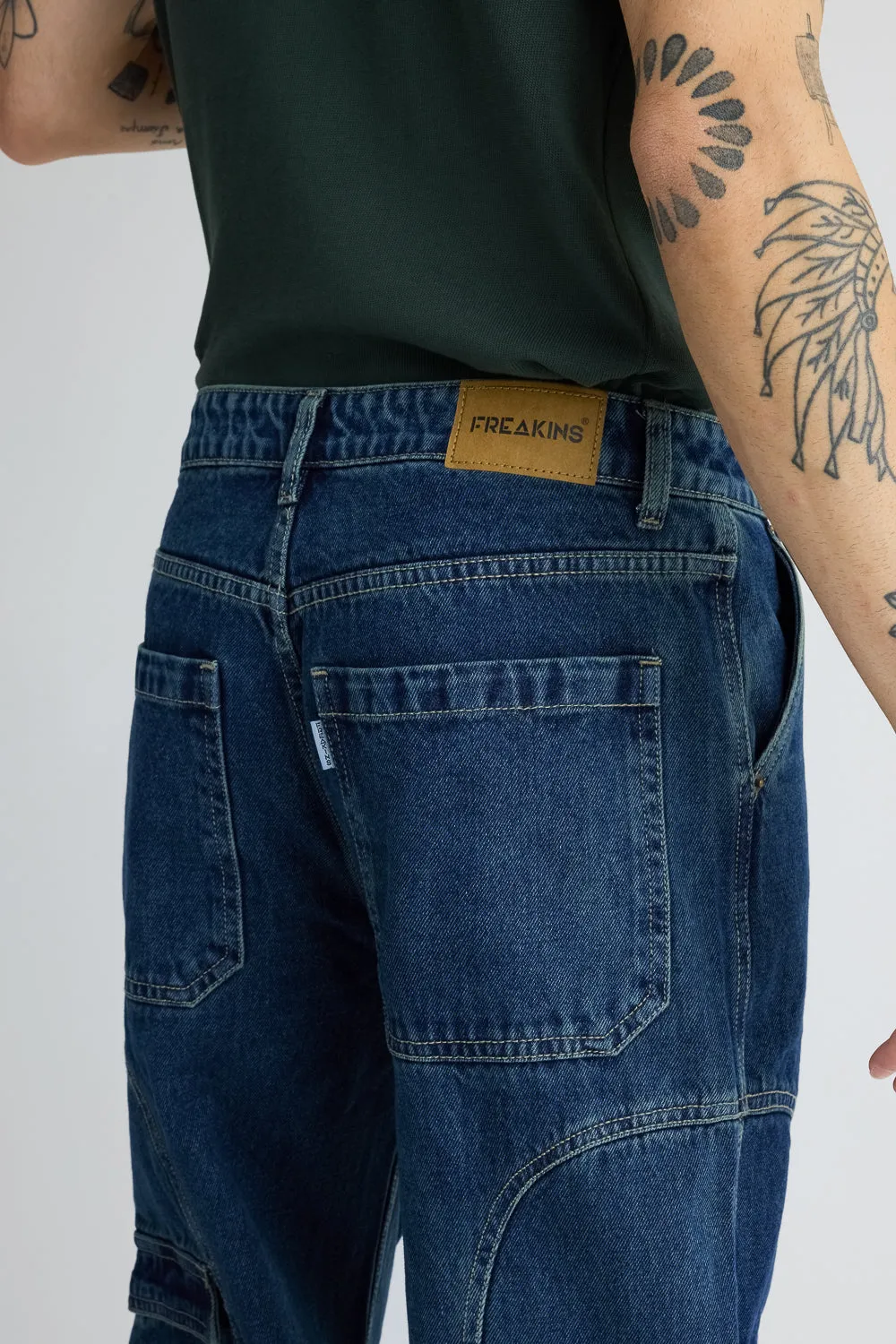 Men's Side Seam Indigo Cargo Jeans