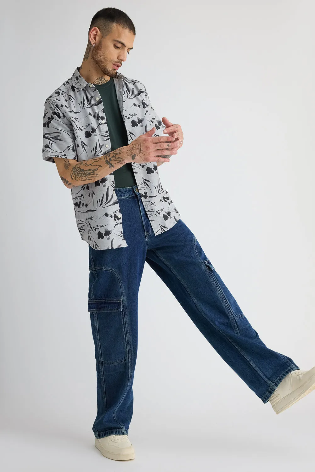 Men's Side Seam Indigo Cargo Jeans