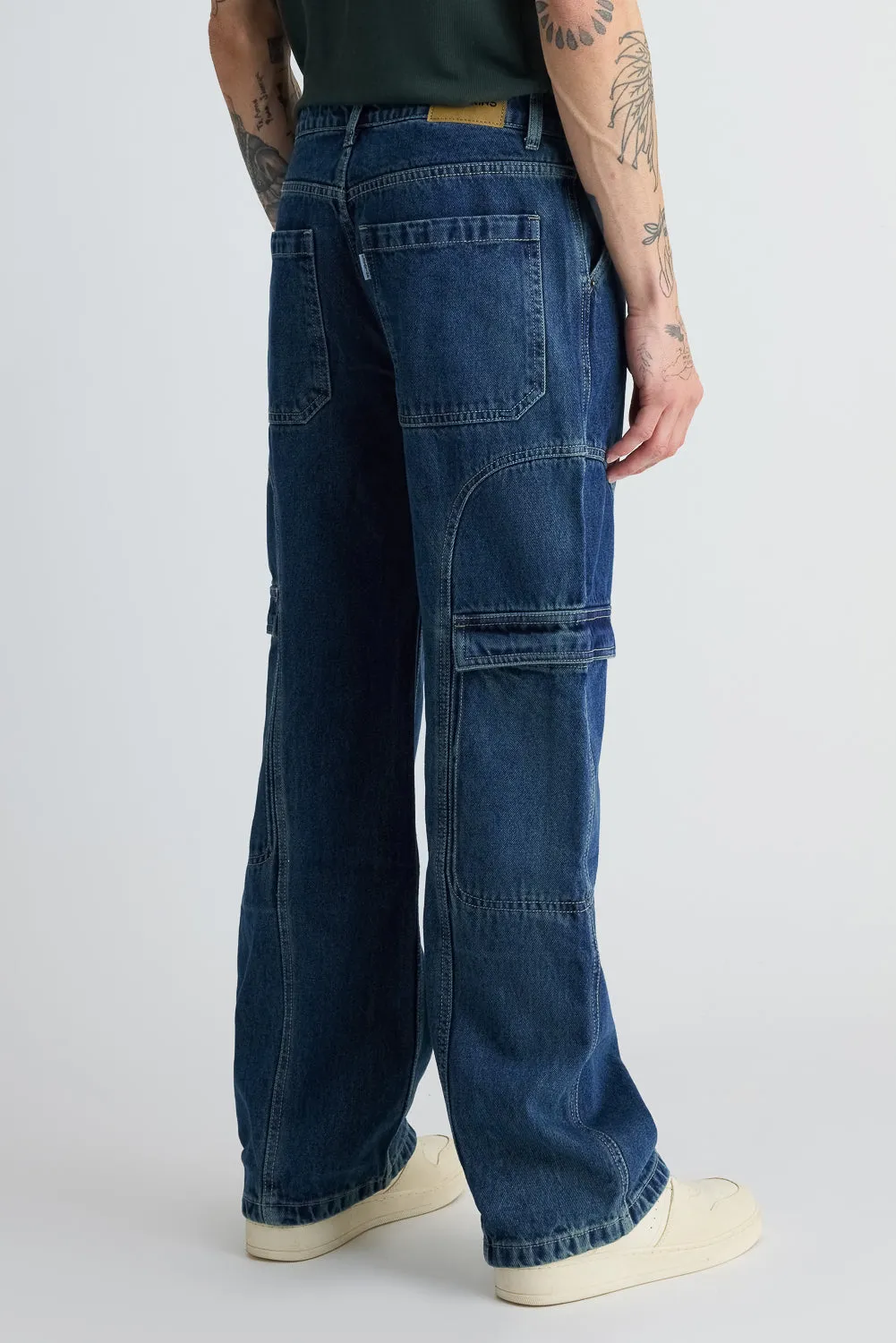 Men's Side Seam Indigo Cargo Jeans