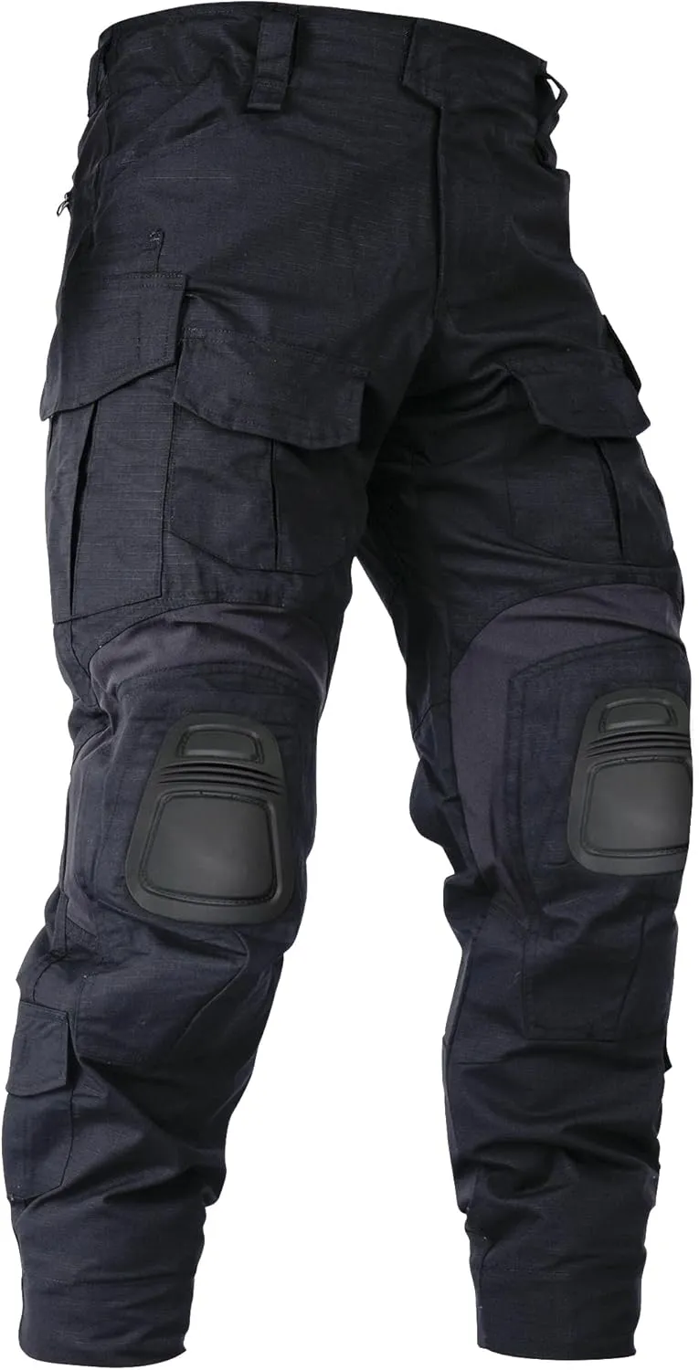 Men’s Tactical Pants with Knee Pads Camo Cargo Pants Waterproof Hiking Pants 10 Pockets No Belt