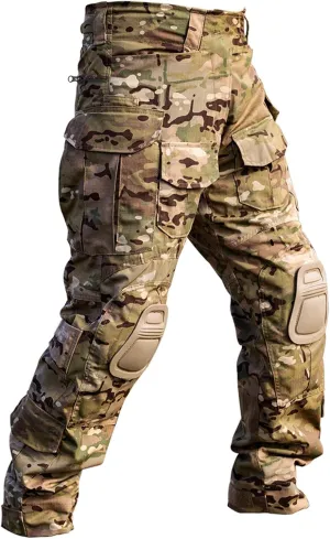 Men’s Tactical Pants with Knee Pads Camo Cargo Pants Waterproof Hiking Pants 10 Pockets No Belt
