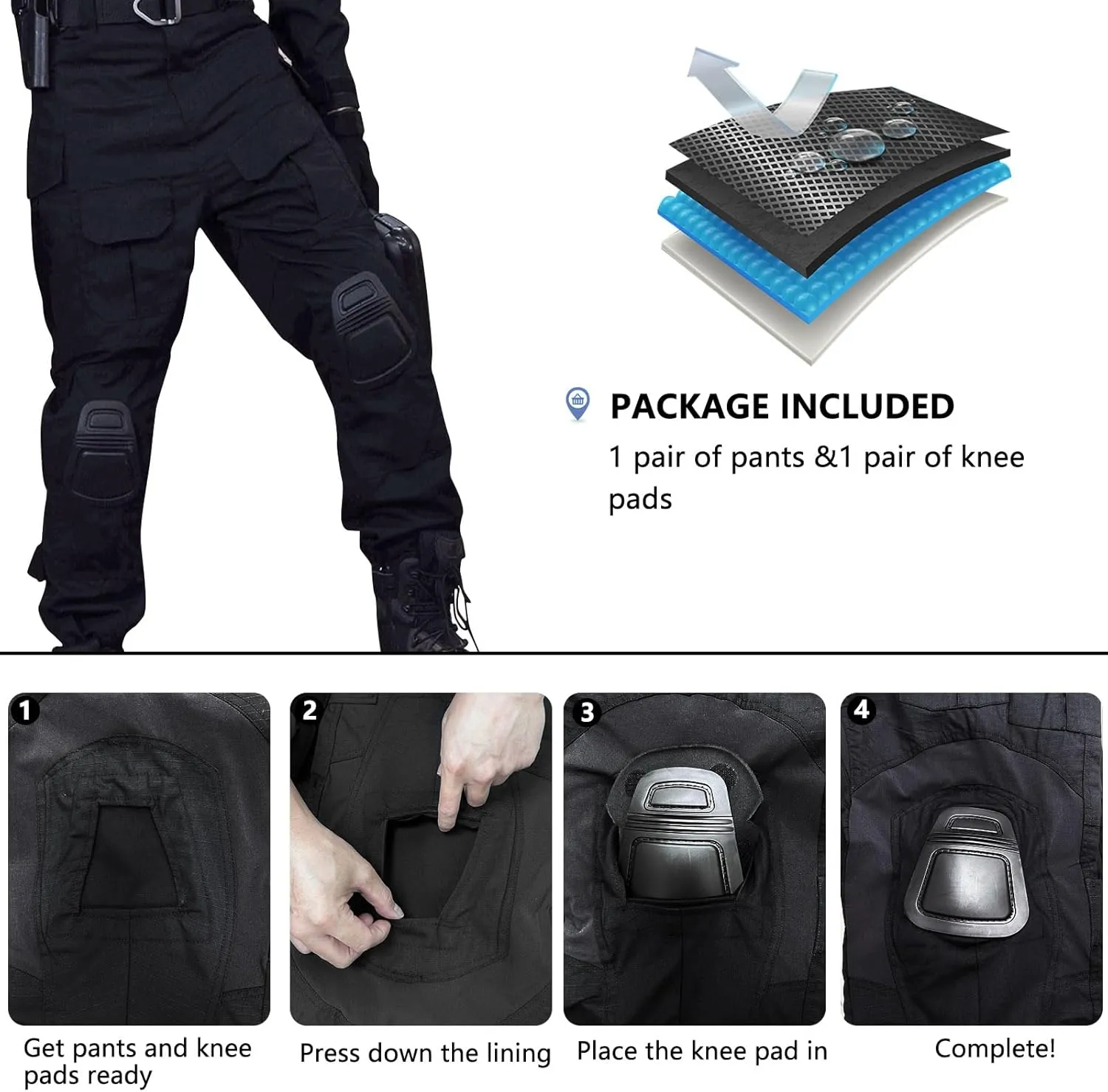Men’s Tactical Pants with Knee Pads Camo Cargo Pants Waterproof Hiking Pants 10 Pockets No Belt