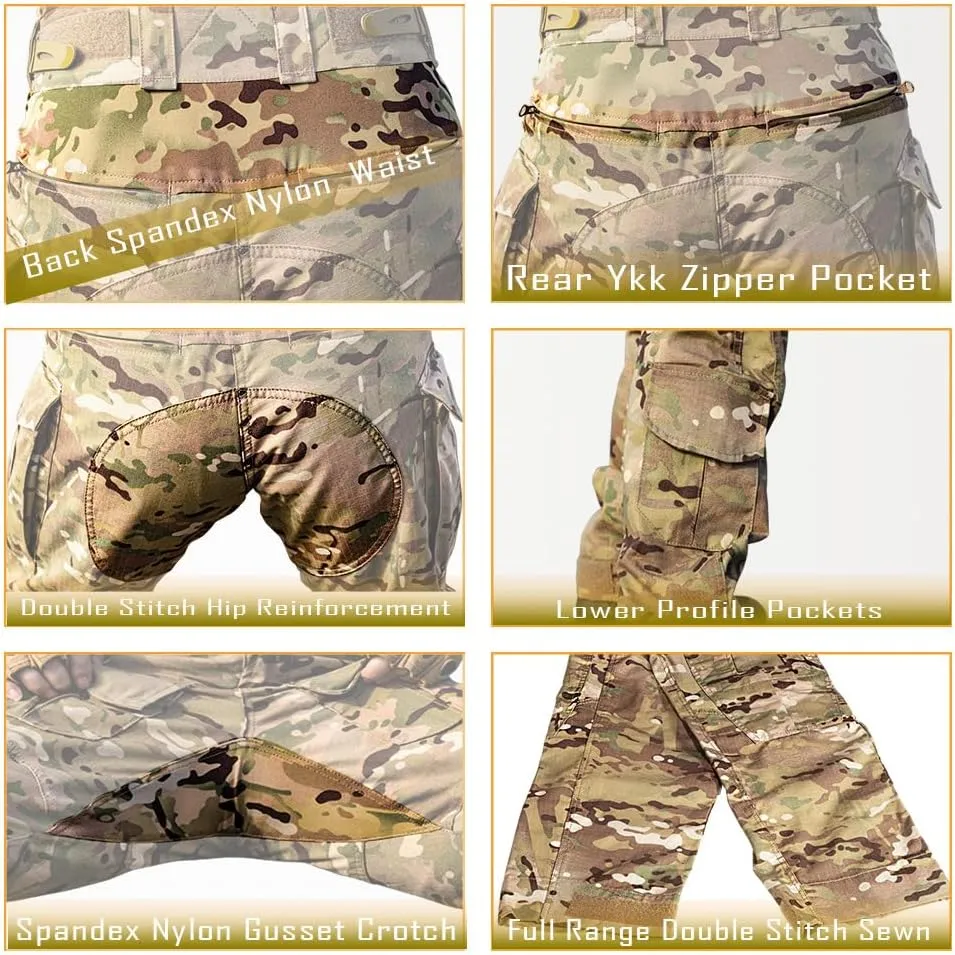 Men’s Tactical Pants with Knee Pads Camo Cargo Pants Waterproof Hiking Pants 10 Pockets No Belt