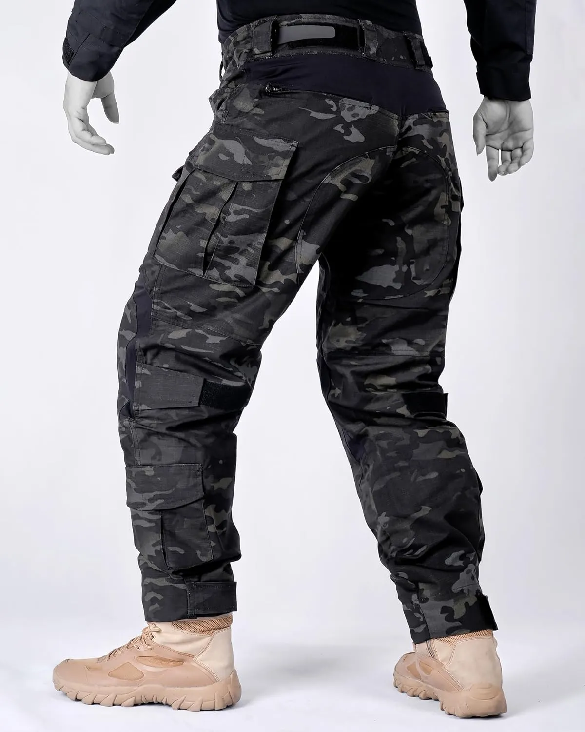 Men’s Tactical Pants with Knee Pads Camo Cargo Pants Waterproof Hiking Pants 10 Pockets No Belt