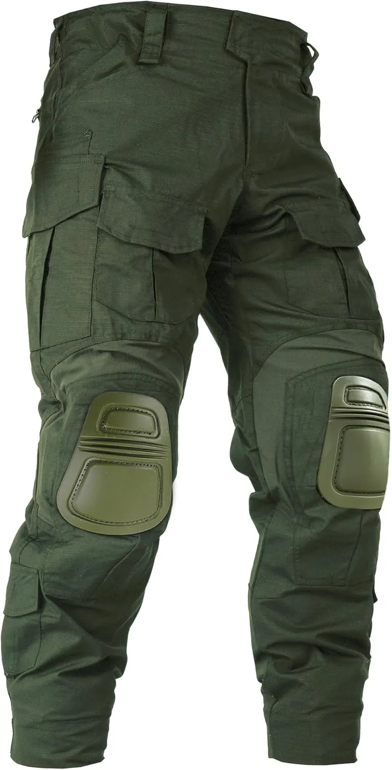 Men’s Tactical Pants with Knee Pads Camo Cargo Pants Waterproof Hiking Pants 10 Pockets No Belt