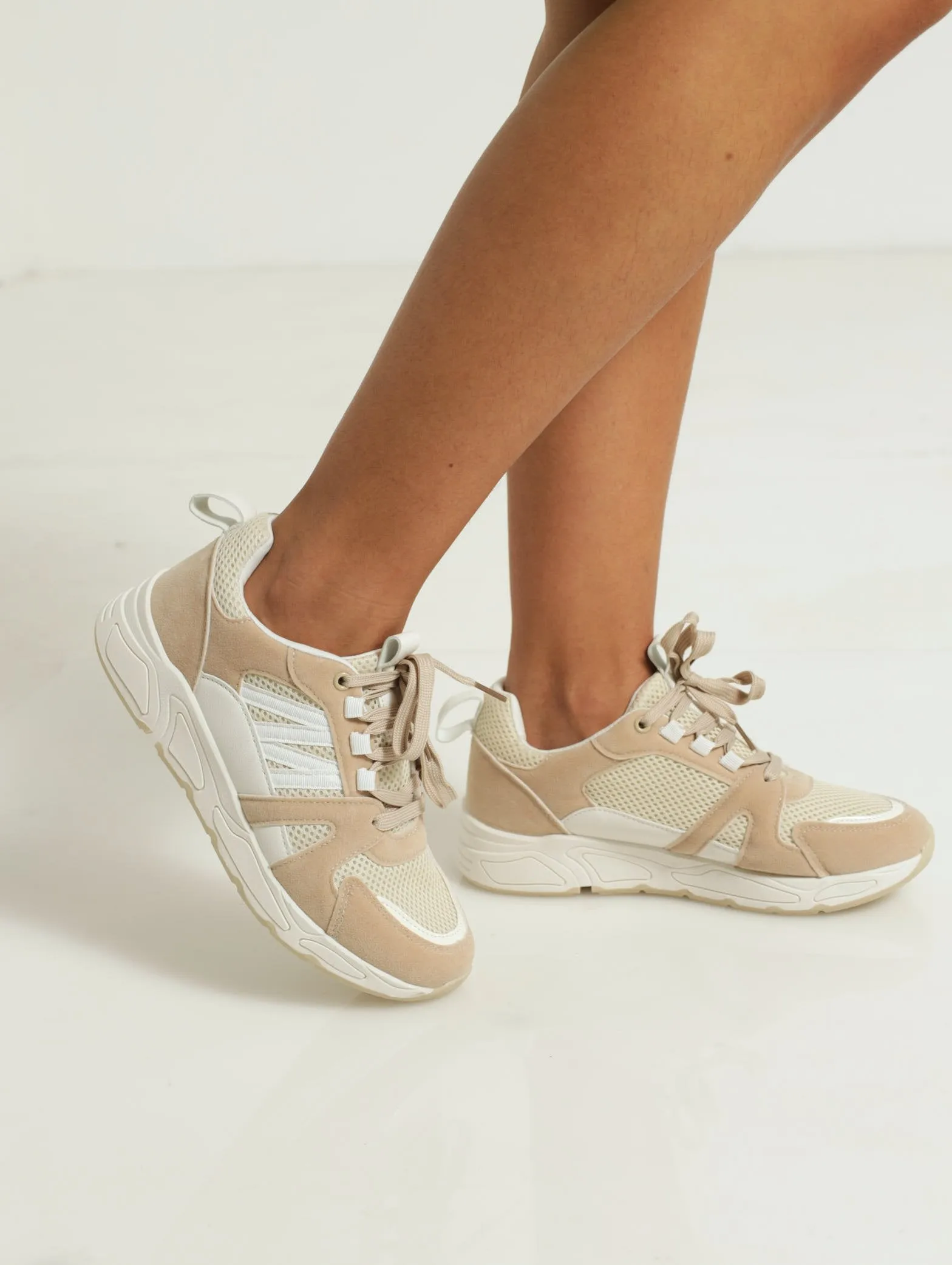 Mesh Lace-Up Trainer - Oatmeal
