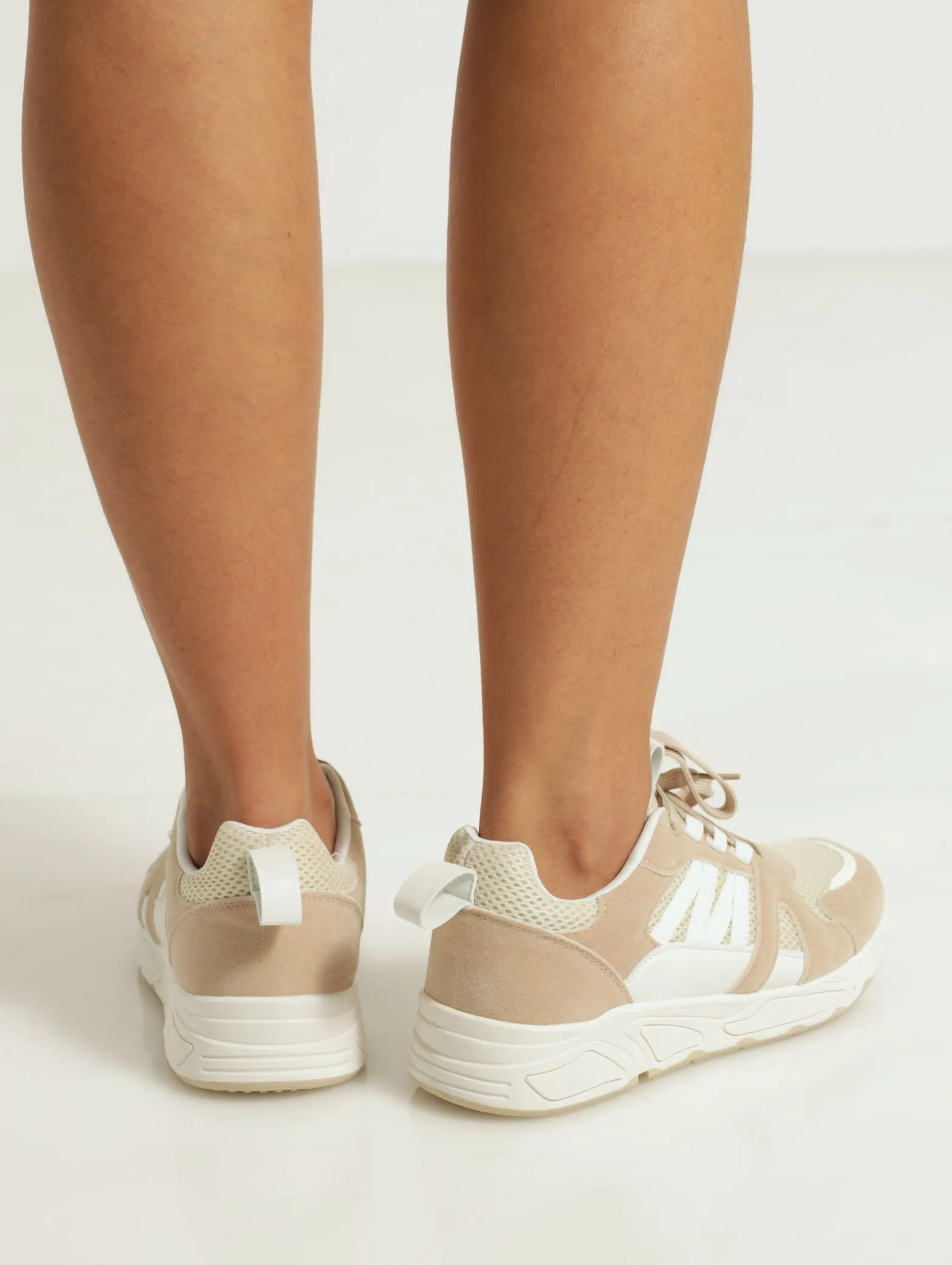 Mesh Lace-Up Trainer - Oatmeal