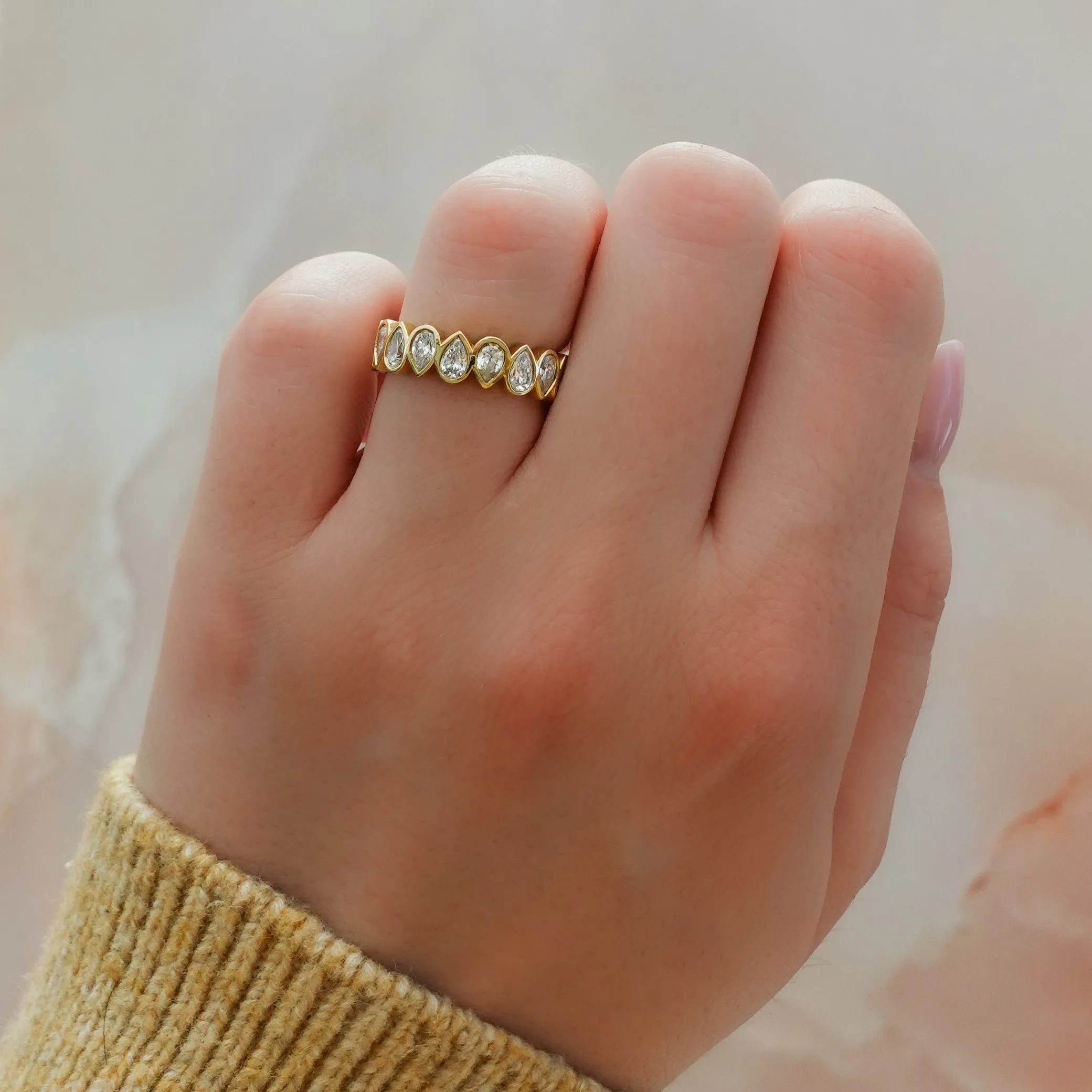 Midi Bezel Set Eternity Band With Alternating Pear Cuts