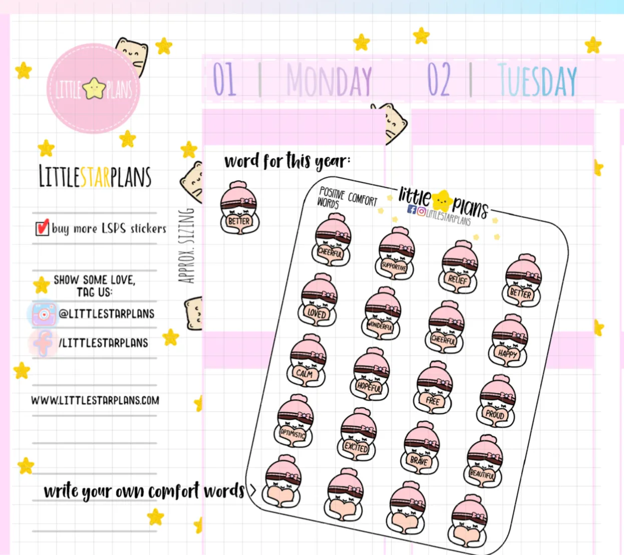 Mimi Comfort Positive Motivational Words Planner Stickers (M170)
