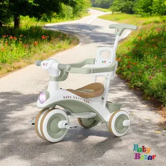 Multifunctional Baby Tricycle with Canopy Safety Handle & Footres Smooth Ride for Toddlers Green & White