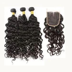 Natural Wave Brazilian Hair Bundles with 5x5 HD Lace Closure PSB002