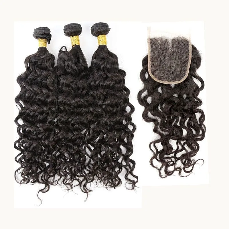 Natural Wave Brazilian Hair Bundles with 5x5 HD Lace Closure PSB002