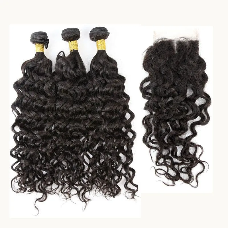 Natural Wave Brazilian Hair Bundles with 5x5 HD Lace Closure PSB002