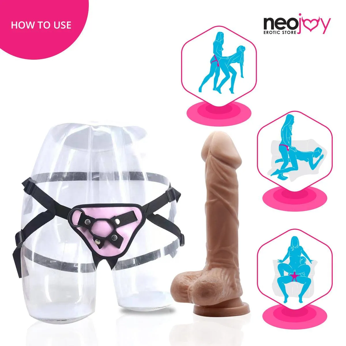 Neojoy - Super Whopper Dildo With Strap-On Dong Gay - Flesh
